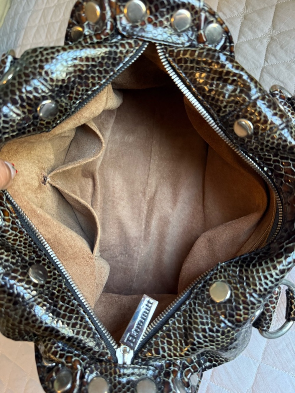 Hammitt Leather Studded Handbag – Brown Snakeskin Embossed - Picture 12 of 16